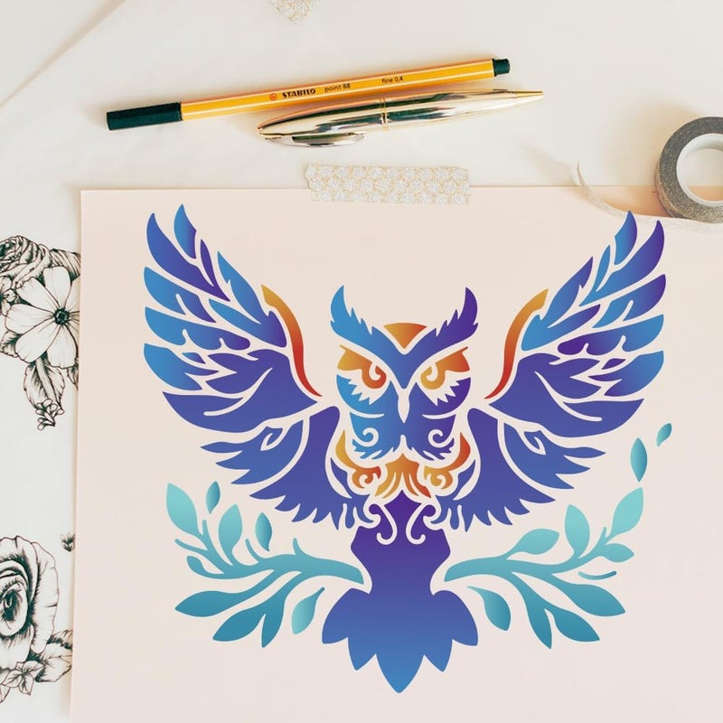 DOODLREAM Owl Wall Stencil Template 11.8 x 11.8 Inch Reusable Plastic Forest Animal Stencil for Painting on Wood Wall Floor Tile Fabric Glass Furniture, DIY Home Decor Or Craft Stencil - Image 5